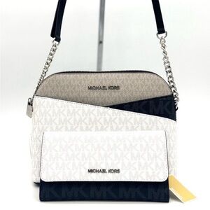 Michael Kors Medium Dome Jet Set Travel Xbody Bag & Trifold Wallet Optic White